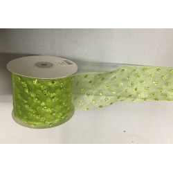Sheer Wired Ribbon with Glitter Dots Lime 3" 25y